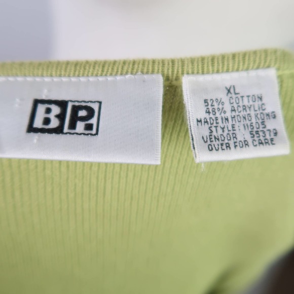 Vintage 90s BP Nordstrom Lime Green Knit Button Front Cardigan Sweater XL - Picture 5 of 5